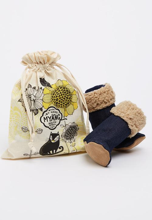 Myang - Denim & Beige Sheepskin  Boots Mid Blue