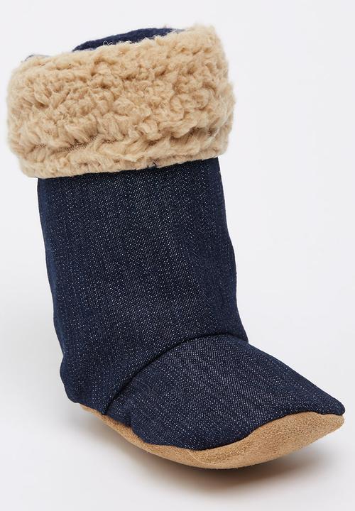 Myang - Denim & Beige Sheepskin  Boots Mid Blue