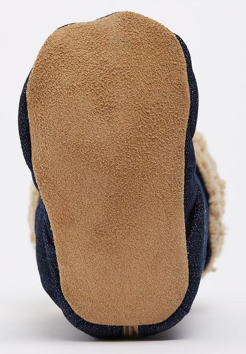 Myang - Denim & Beige Sheepskin  Boots Mid Blue