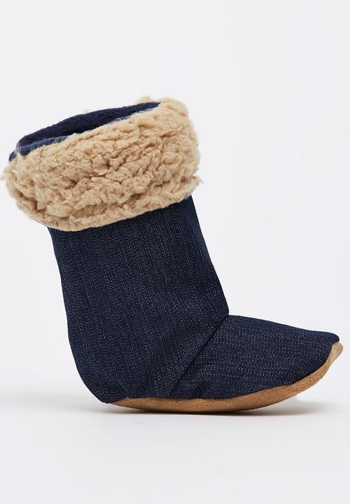 Myang - Denim & Beige Sheepskin  Boots Mid Blue
