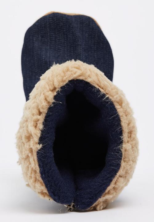 Myang - Denim & Beige Sheepskin  Boots Mid Blue