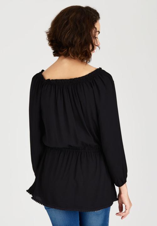 c(inch) - Peasant Tunic with Elastic Waist Black