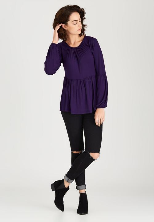 c(inch) - Babydoll Peasant Blouse Dark Purple