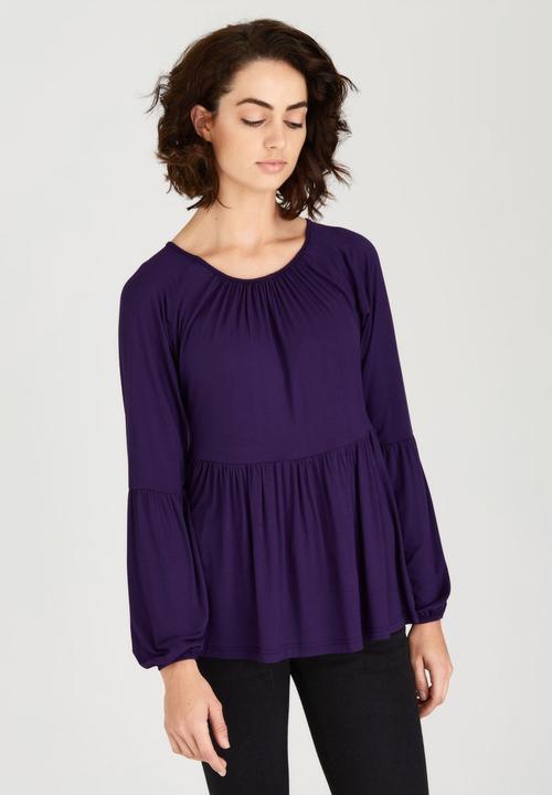 c(inch) - Babydoll Peasant Blouse Dark Purple