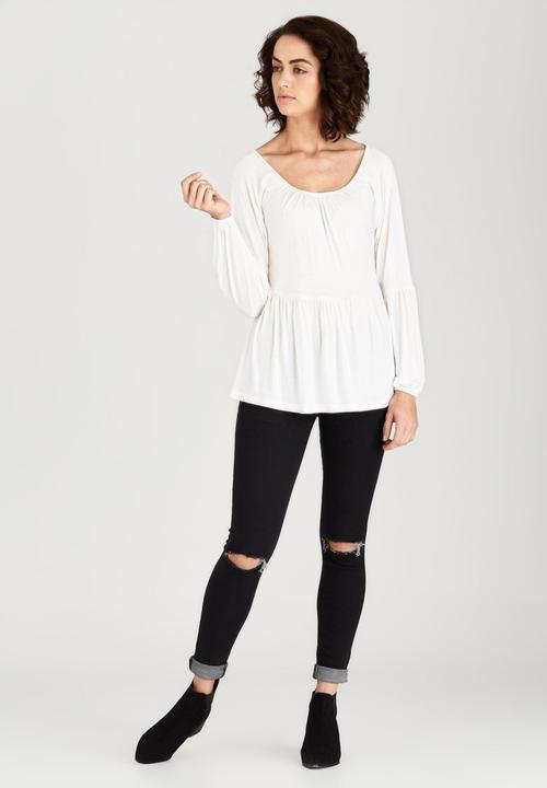 c(inch) - Babydoll Peasant Blouse Cream