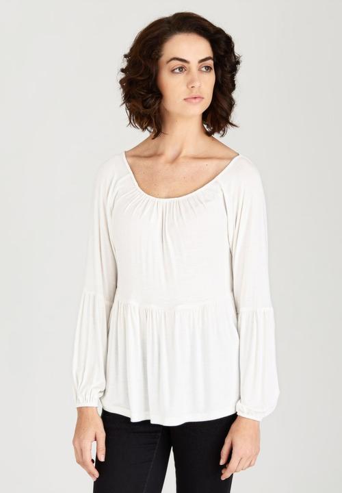 c(inch) - Babydoll Peasant Blouse Cream