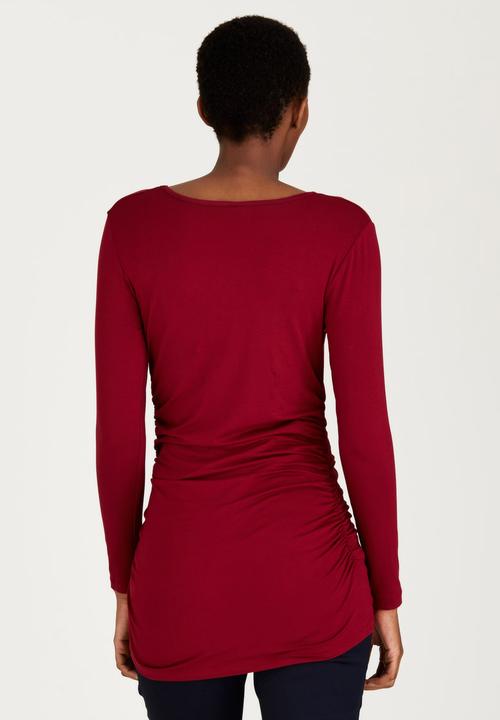 Cherry Melon - Side Gauged Long Sleeve Top Dark Red