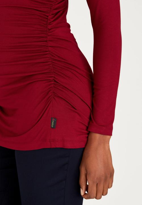 Cherry Melon - Side Gauged Long Sleeve Top Dark Red