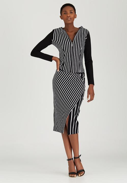 Dusud - Mixed Stripe Skirt Black and White