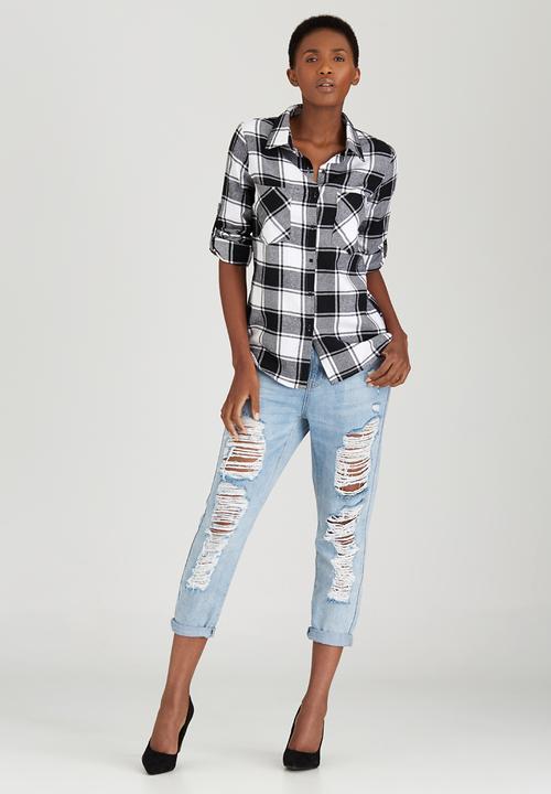 Suzanne Betro - Plaid Shirt Black and White