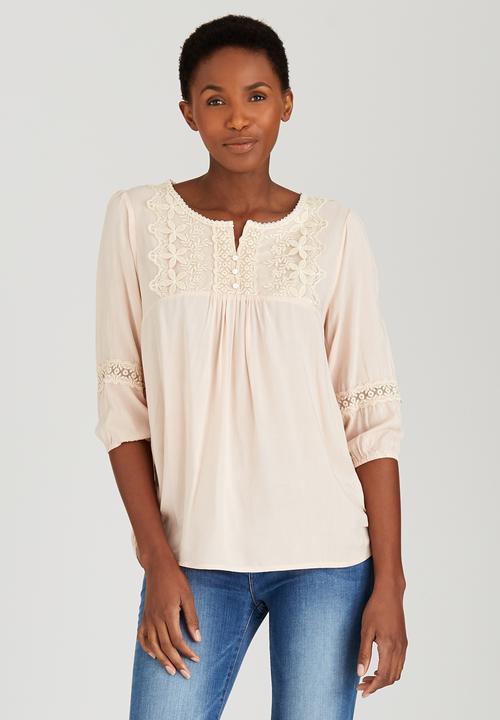 Suzanne Betro - Lace Trim Tunic Top Pale Pink