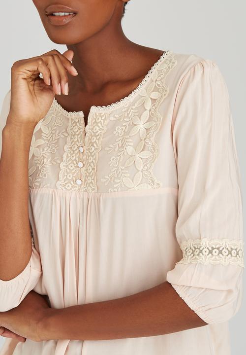 Suzanne Betro - Lace Trim Tunic Top Pale Pink