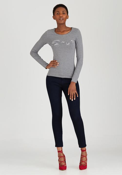 GUESS - Ombre Embellished Tee Dark Grey