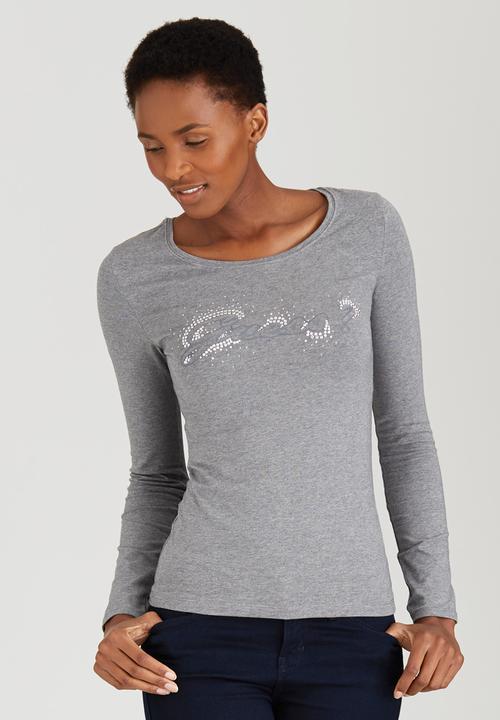 GUESS - Ombre Embellished Tee Dark Grey
