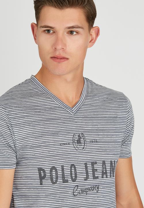 Polo Jeans Co. - Striped Printed T-Shirt Pale Grey