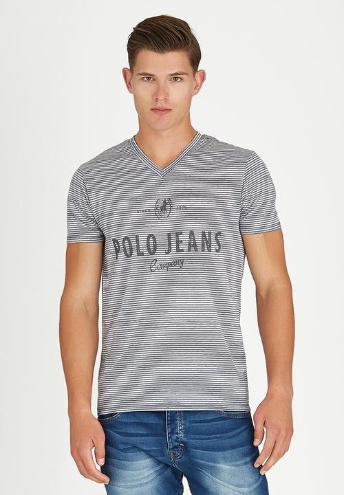 Polo Jeans Co. - Striped Printed T-Shirt Pale Grey