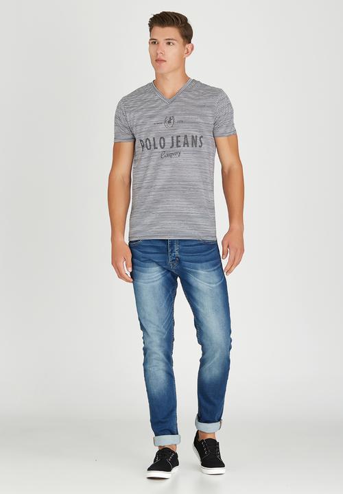 Polo Jeans Co. - Striped Printed T-Shirt Pale Grey