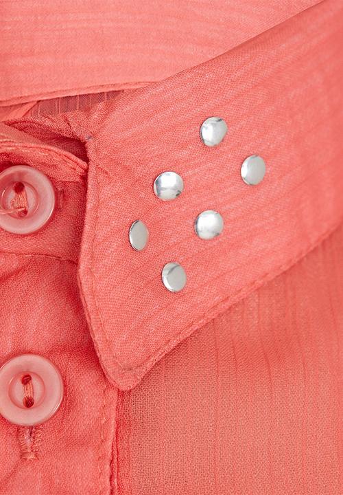 Pop Candy - Chiffon Collar Top Coral