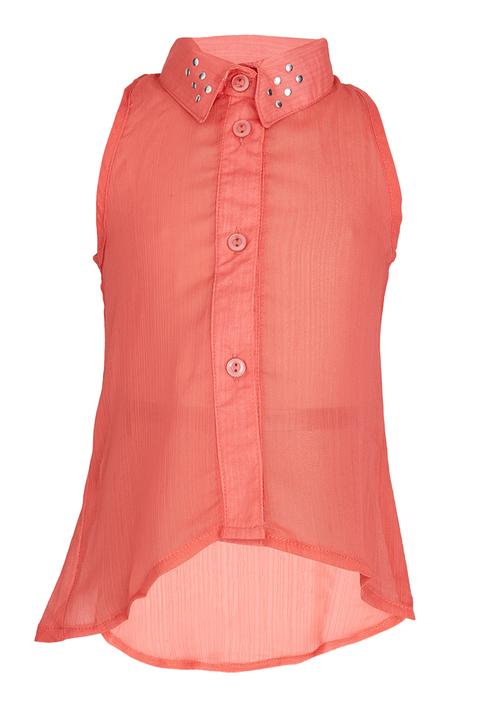 Pop Candy - Chiffon Collar Top Coral