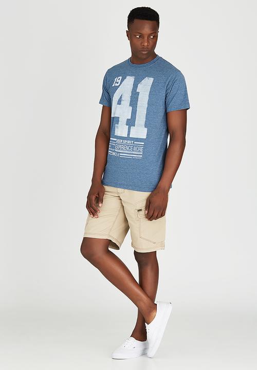 JEEP - Short Sleeve Printed Dirty Dye T-Shirt Blue