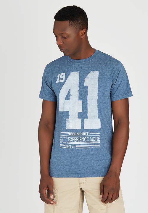 JEEP - Short Sleeve Printed Dirty Dye T-Shirt Blue