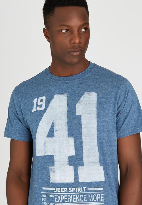 JEEP - Short Sleeve Printed Dirty Dye T-Shirt Blue