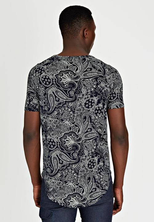 Resist - Scooped Raglan Paisley Arms T-Shirt Navy