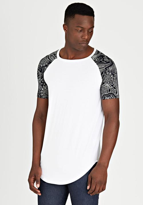 Resist - Scooped Raglan Paisley Arms T-Shirt White