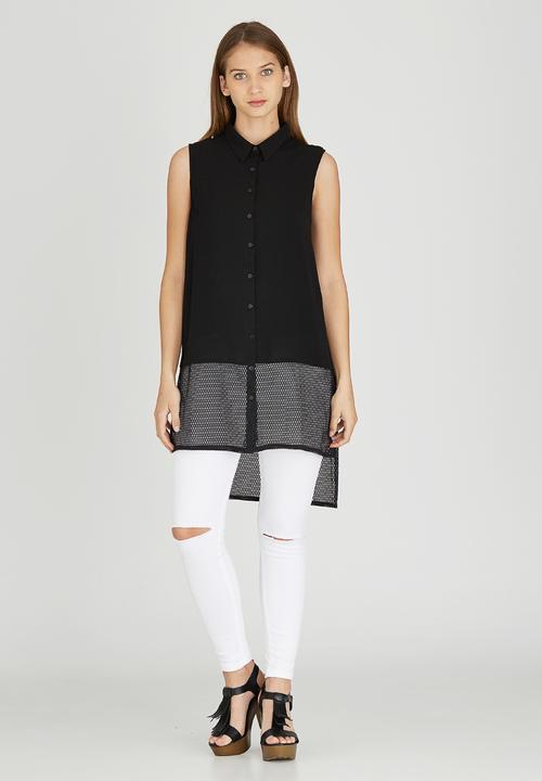 Brave Soul - Longline Sleeveless Shirt Black