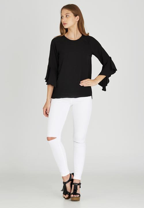 Brave Soul - Fluted Sleeve Blouse Black