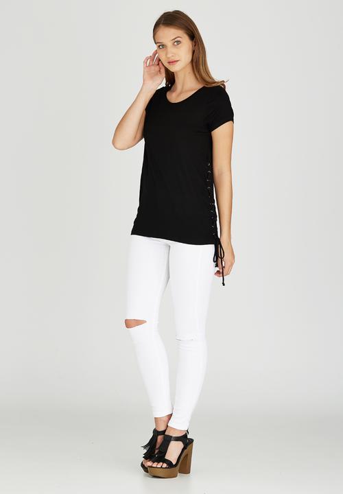 Brave Soul - Tee with Side Tie Detail Black