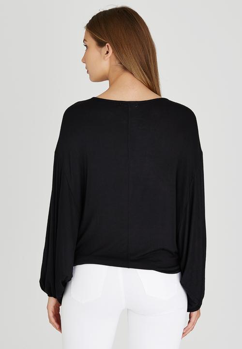 Brave Soul - Long Sleeve Drape Cross-over Top Black