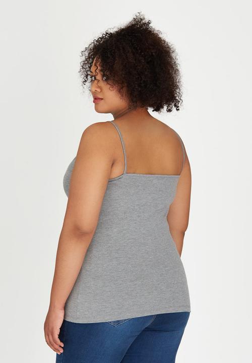 edit Plus - Criss Cross Detail Cami Grey Melange