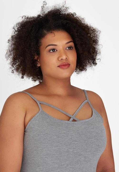 edit Plus - Criss Cross Detail Cami Grey Melange