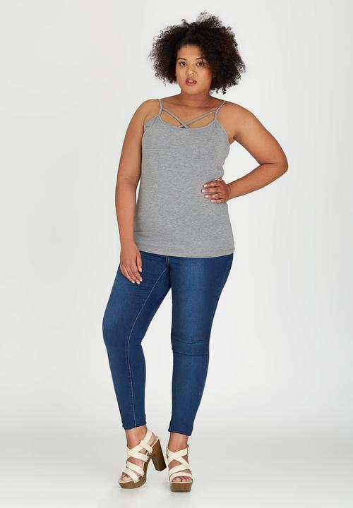edit Plus - Criss Cross Detail Cami Grey Melange