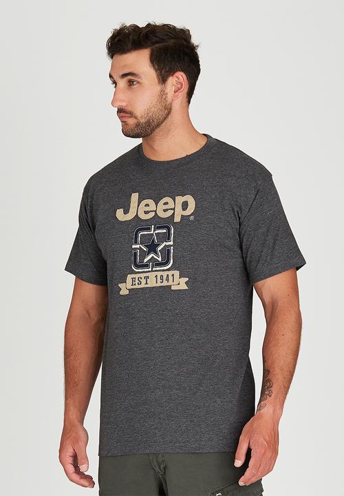 JEEP - Short Sleeve Printed Applique T-Shirt Dark Grey