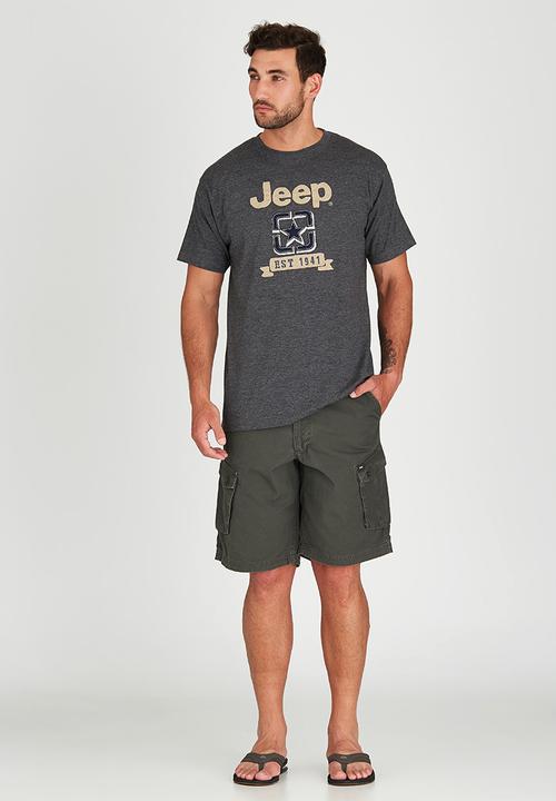 JEEP - Short Sleeve Printed Applique T-Shirt Dark Grey