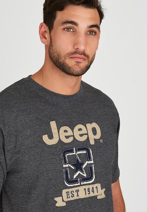 JEEP - Short Sleeve Printed Applique T-Shirt Dark Grey