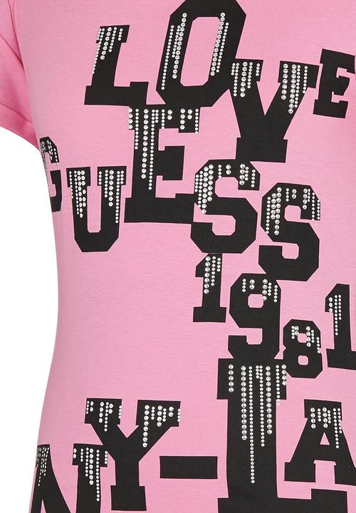 GUESS - Rolled Sleeve Logo Tee Pale Pink