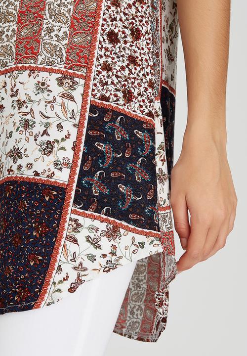 Revenge - Pastel Patchwork Print Cap Sleeve Tunic Navy
