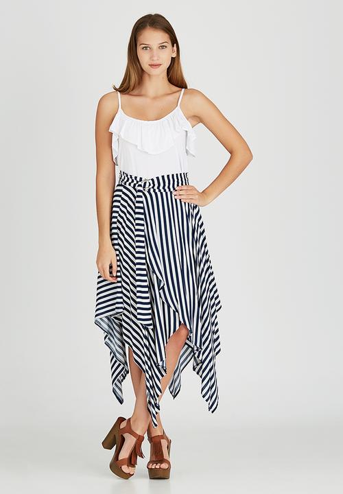 STYLE REPUBLIC - Hanky Hem Midi Skirt Blue and White