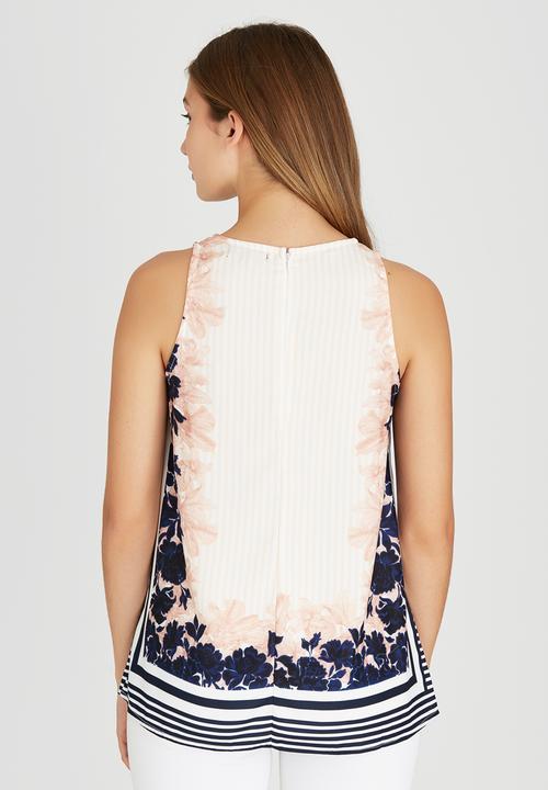 Revenge - Border Print Sleeveless Tunic Top Pale Pink