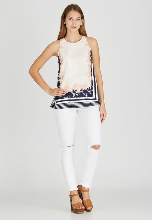 Revenge - Border Print Sleeveless Tunic Top Pale Pink