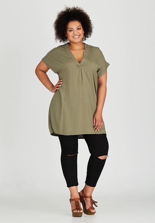 ME - Aida V-Neck Tunic Khaki Green