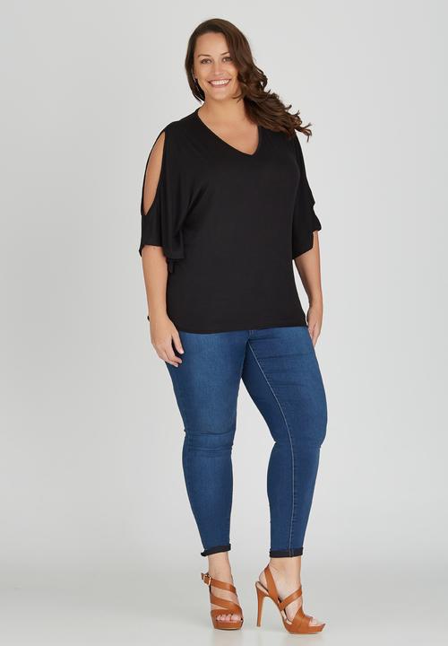 edit Plus - Waterfall Cold Shoulder Top Black
