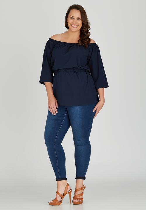 edit Plus - Off Shoulder Gypsy Top Navy