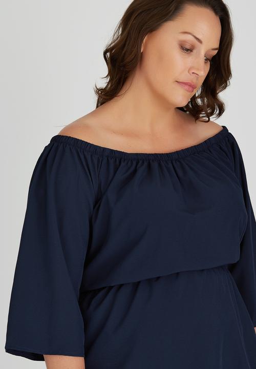 edit Plus - Off Shoulder Gypsy Top Navy