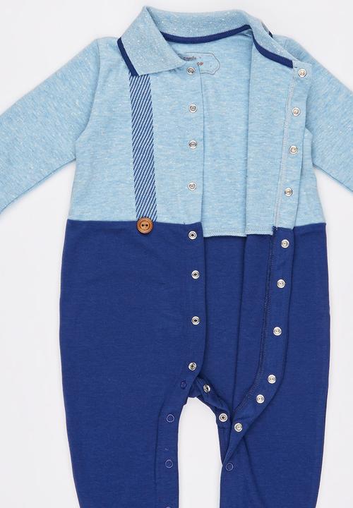 Soobe - Collared Printed Babygrow Mid Blue