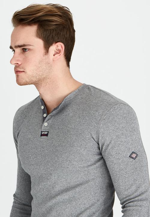 Superdry. - Heritage Long Sleeve Grandad T-Shirt Grey