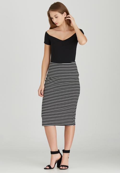 edit - Stripe Semi-fitted Midi Skirt Black and White